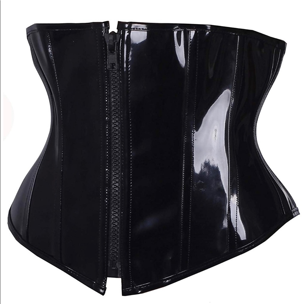 Pvc zip front waist corset set